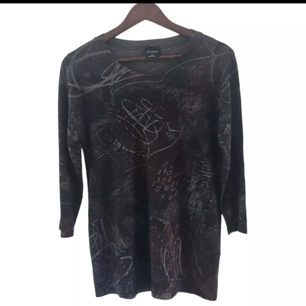 INOAH Color Shades Top Artsy 3/4 Sleeves Made In USA Womens Size XS